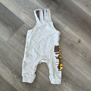 3/27$ BABYHUG grey dinosaur overalls size 3-6 months